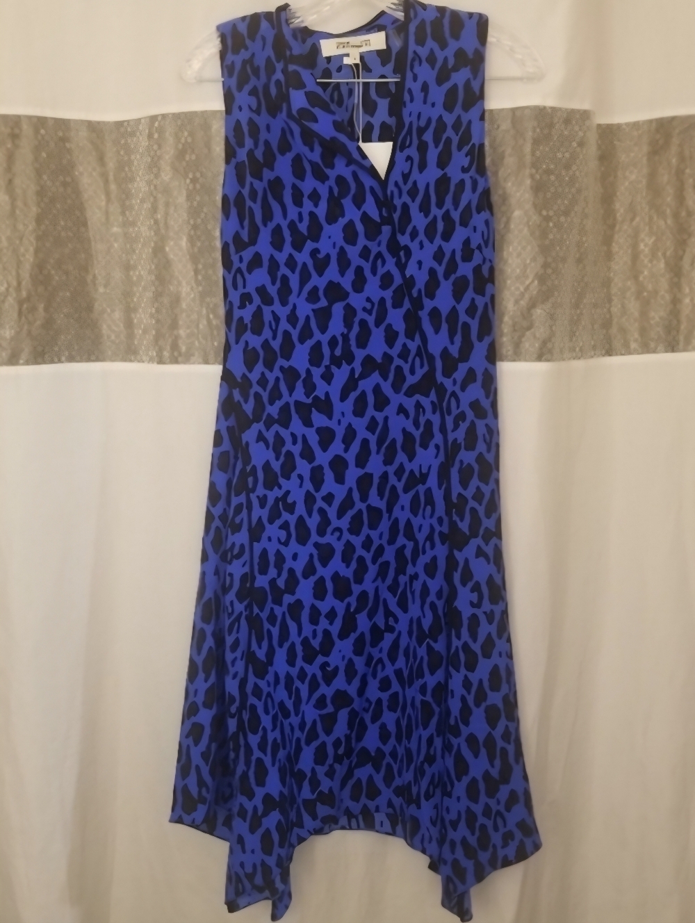 Diane von Furstenberg Leopard Print Silk Dress, Cobalt & Black, 12, NWT